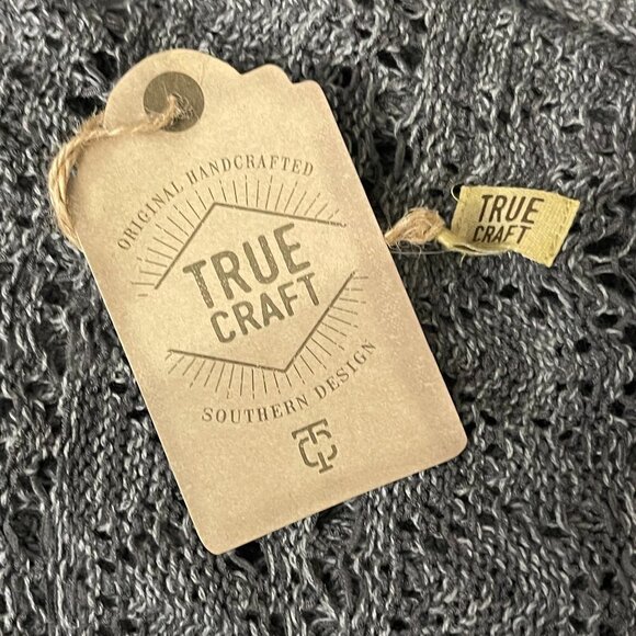 True Craft Long Crochet Open Front Duster Sweater in gray; Small - Picture 5 of 14